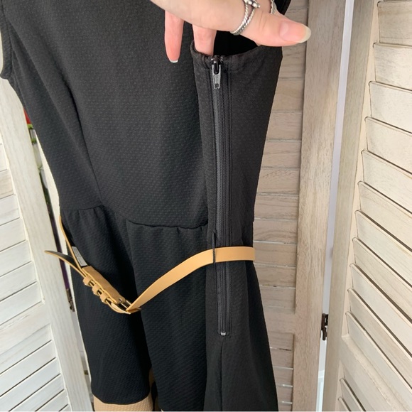 Sequin Hearts A Line Fit and Flare Belted Mini Dress Black and Tan Stripe 9 - Picture 9 of 11